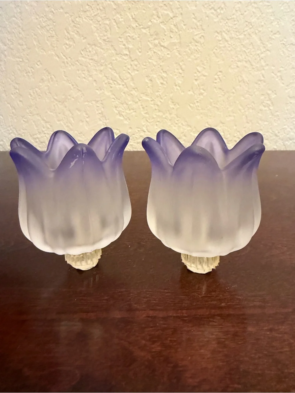 PartyLite Purple Tulip Frosted Glass Votive Candle Holders Peglites Set of 2 Vtg